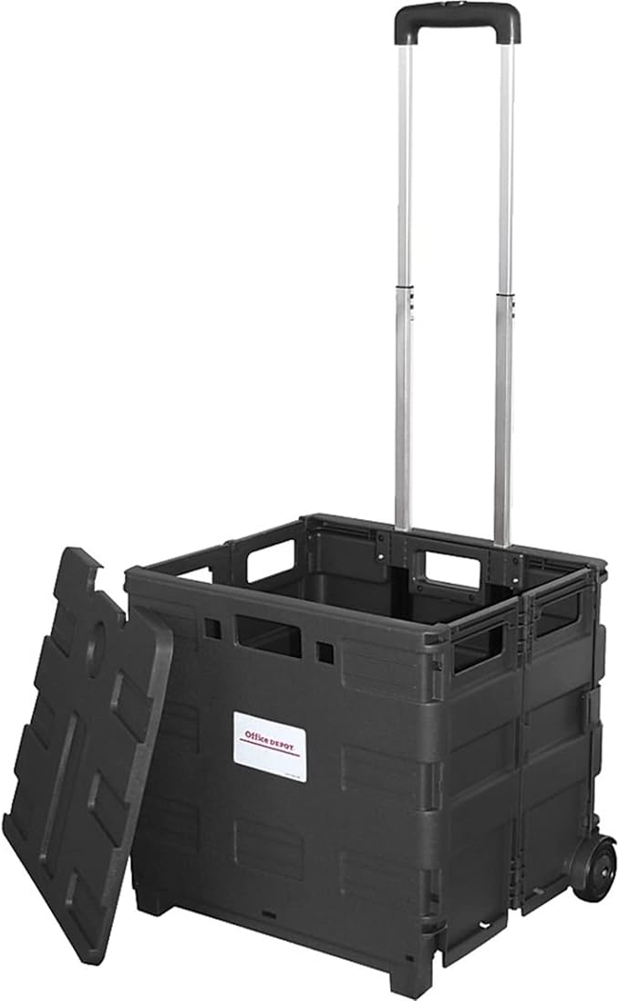 Office Depot Mobile Folding Cart With Lid, 16in.H x 18in.W x 15in.D, Black, 50801