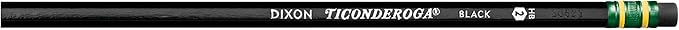 Ticonderoga Wood-Cased Pencils, Unsharpened, #2 HB Soft, Black, 12 Count
