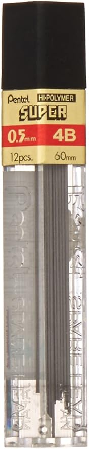 Pentel Lead Refill, 4B Hardness, .5mm, 12/TB, Black (PENC5054B)