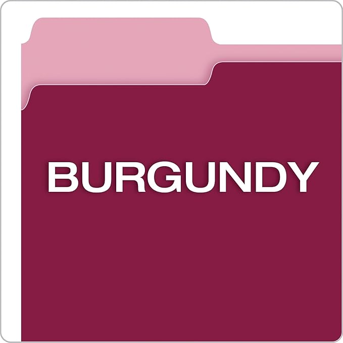 Pendaflex Colored File Folders, 100 Pack, Letter Size (8.5" x 11"), 3 Tabs, Burgundy, Light Interiors for Clearer Labels & Fewer Misfiles, A Colorful Way to Organize Projects