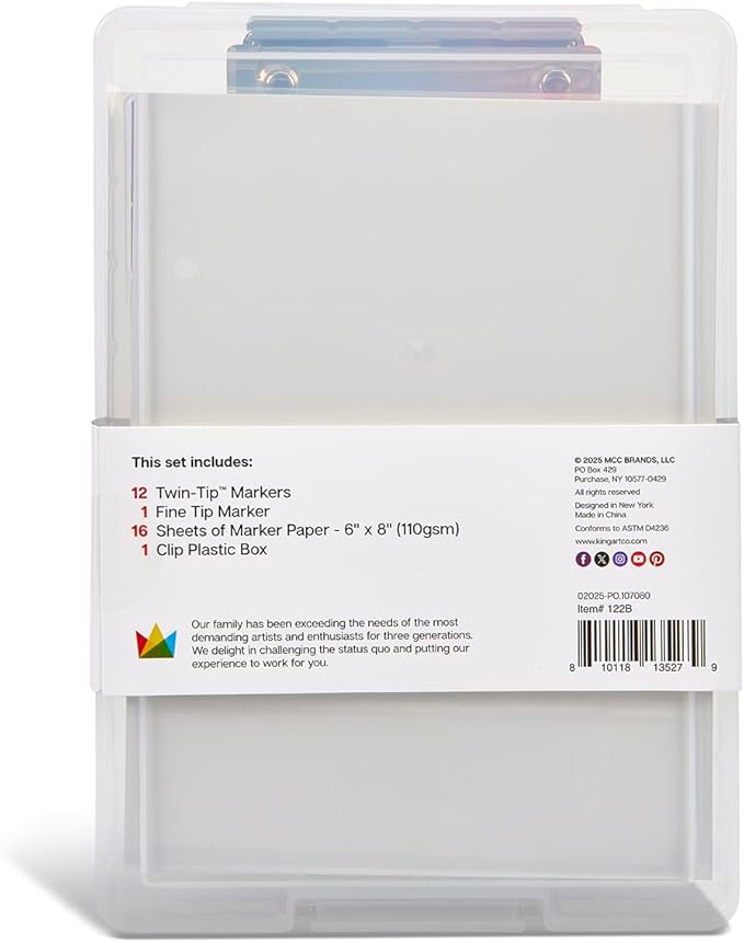 KINGART Studio Marker Set with Drawing Board Case, 30 Pcs, Twin-Tip Markers, Drawing Board with 16 Sheets