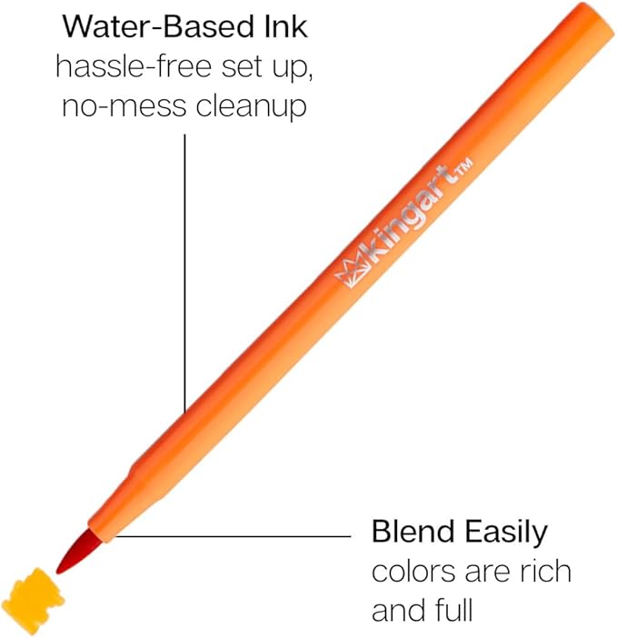 KINGART 'Watercolor-Effect' Brush Markers, 12 Colors - Brightly Colored Markers, Journaling, Lettering, Kids and Adult Coloring Books, and More, Convenient Carrying Case