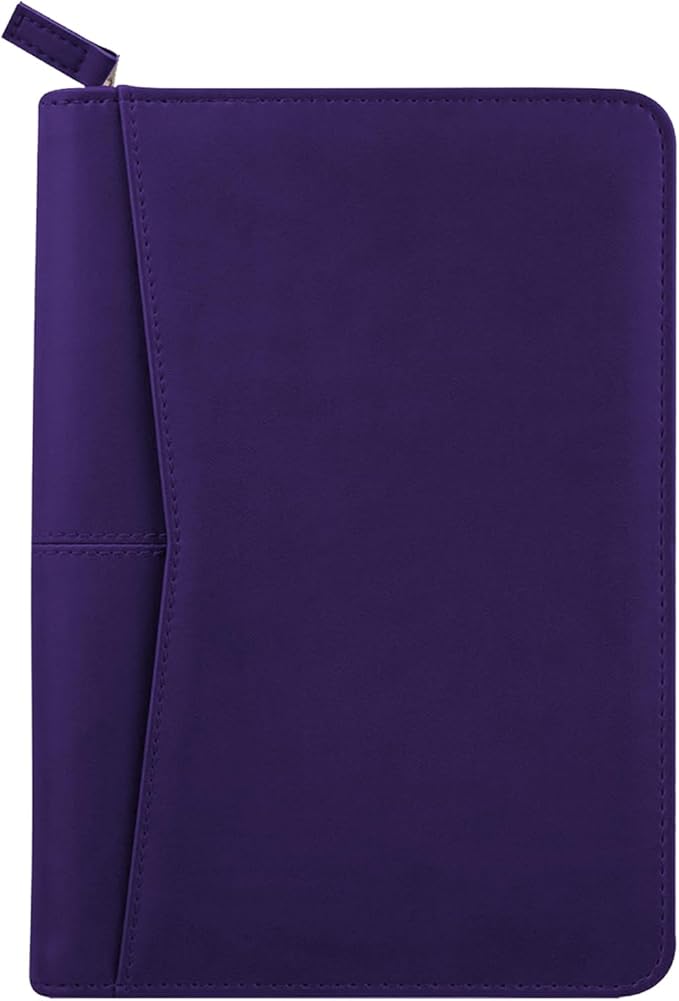 Small Portfolio Organizer, A5 Zippered Business Portfolio, Junior Padfolio Folder Binder for Women & Men, 5 x 8 Writing Pad Included, Dark Purple