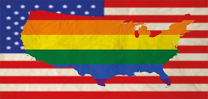 Ambesonne Pride Pencil Pen Holder, USA American Flag with Rainbow Gay Marriage Nationwide Rights and Equality Theme, Ceramic Pencil Pen Holder for Desk Office Accessory, 3.6" X 3.2", Red Yellow