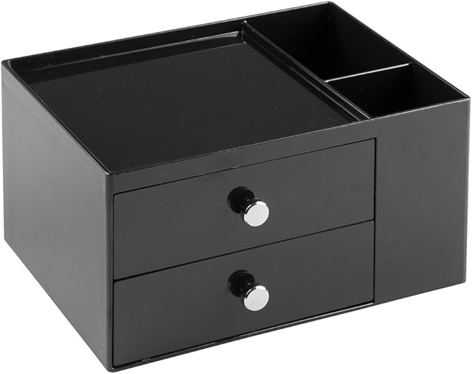 iDesign Office Supplies Desk Organizer, for Staplers, Scissors, Pens, Markers, Highlighters, Notepads - 2 Drawers, Black