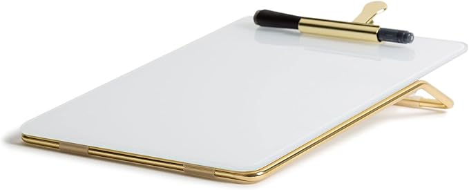 U Brands Glass Dry-Erase Desktop Easel, Tempered Glass, Gold Metal Stand, Removable Clip