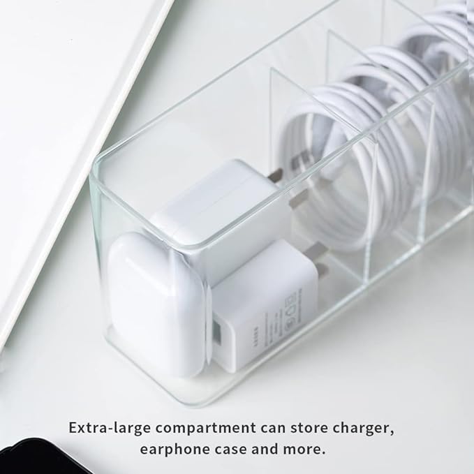 Charger Cable Cord Storage Organizer Box - 1 Pack With Lid - Easy Storage Without Cable Ties