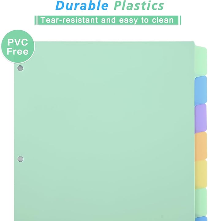 8-Tab Binder-Dividers with Tabs, Write & Erase Divider Tabs for 3 Ring Binders with 3 Holes 8 Pastel Colors, 16pcs, (8 Tabs-2 Pack)