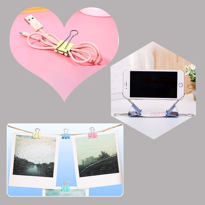 60pcs Colored Binder Clips Paper Clamps Assorted Size Small, Medium, Large Binder Paper Clips