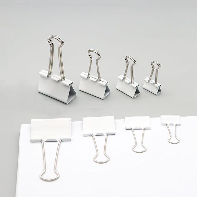 130 Pack White Binder Clips Assorted Sizes, Large Medium Small Mini 4 Sizes Mix, Paper Clamps Metal Paper Clips Set for Office School Home Business Supplies