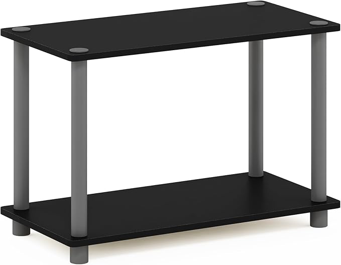 Furinno TURN-N-TUBE Side Table, 2-Tier Modern Rectangle End Table with Open Shelf, Night Stand, Bedside Table, Toolless Assembly, for Living Room, Bedroom, Black