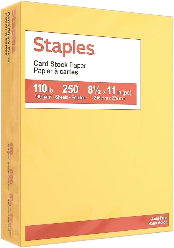 Staples Cardstock Paper 110 lb, 8.5 x 11-Inch Canary 250/Pack, For Office, School & Home