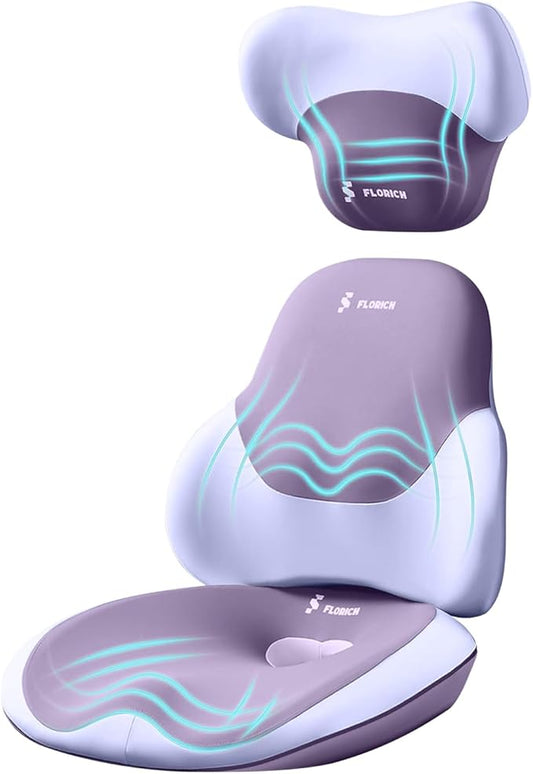 FLORICH Seat Cushion and Lumbar Support Pillow for Office Chair Car Neck Headrest Pillow 100% Memory Foam Seat Pads Pressure Relief Back Cushion and Carseat Pads(Purple)