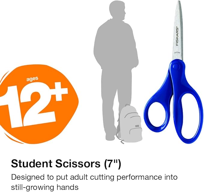 Fiskars 7" Student Scissors for Kids 12-14 - Scissors for School or Crafting - Back to School Supplies - Turquoise