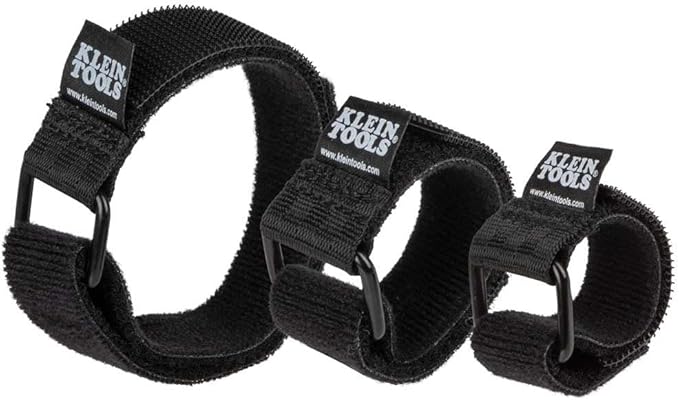 Klein Tools 450-600 Cable Organizer, Hook and Loop Cinch Strap Ties, Includes (2) 6-Inch, (2) 8-Inch, (2) 14-Inch Straps, Black