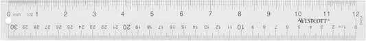 Westcott Acrylic Clear Ruler, Easy-to-Read Markings, Scratch-Resistant Design, Raised Beveled Edges, for Crafting, Office, Classroom, Back to School, School Supplies, 12-Inch