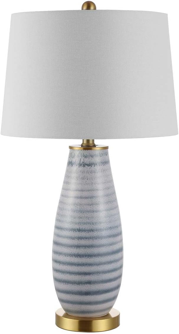 Safavieh Lighting Collection Eliana Blue Stripe Glass 27-inch Bedroom Living Room Home Office Desk Nightstand Table Lamp (LED Bulb Included)