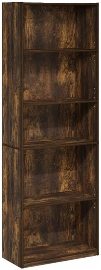 Furinno GEHRY Book Shelf, 5-Tier Bookshelf, Bookcase with Adjustable Shelves, 11.6 x 24.8 x 71.4, for Living Room, Bedroom, Home Office, Amber Pine
