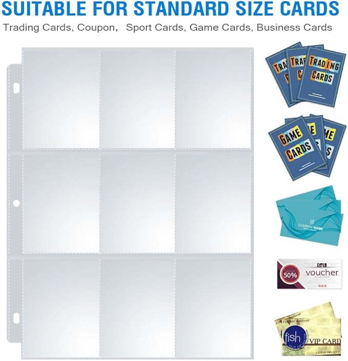 120 Pack 9 Pocket Page Protectors, Sooez Double Sided Trading Card Sleeves for 3 Ring Binder, Baseball Cards Holder, Protective Pages Sheets for Binders Album, Fit for Collectible Games, Sports Cards