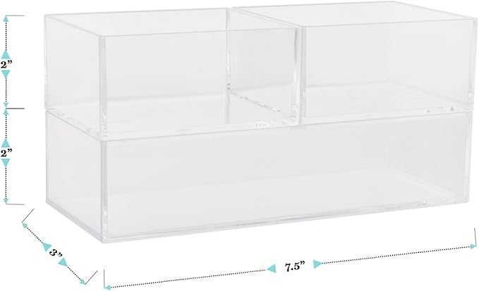 Martha Stewart Brody Desktop Storage Organizer, Stack and Slide Plastic Organizer Tray, Organizer for Office, Kitchen, or Vanity, 2-S, 1-M