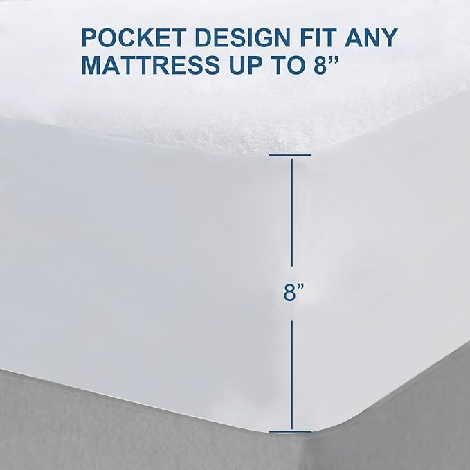 Sleeper Sofa Queen Size Mattress Protector Waterproof,Smooth Top Mattress Protector for Kids,Breathable Skin Friendly and Noiseless Fitted Sheet,Viscose Terry Mattress Cover