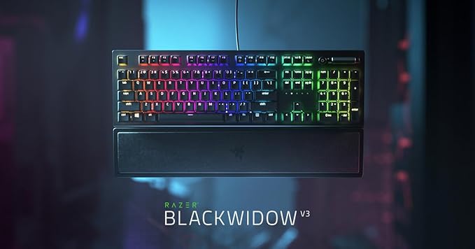 Razer BlackWidow V3 Mechanical Gaming Keyboard: Green Mechanical Switches - Tactile & Clicky - Chroma RGB Lighting - Compact Form Factor - Programmable Macro Functionality - USB Passthrough (Renewed)