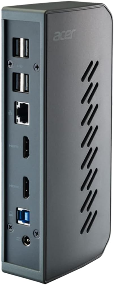 Acer U301 USB 3.0 Dock for Windows | 2 x HDMI Ports | 2 USB 3.1 Gen 1 Ports | 4 USB 2.0 Ports | Gigabit Ethernet | Requires One USB 3.1 Type A or USB 3.1 Type-C on Computer | Gray