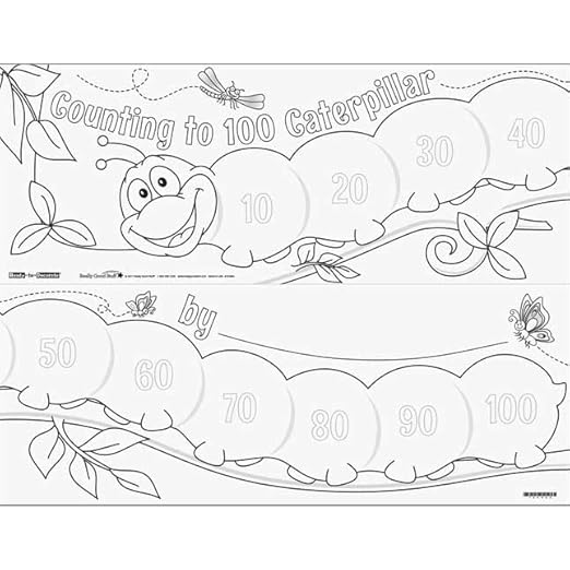 Really Good Stuff 100th Day of School Decorate Posters- Count to 100 Caterpillar Posters-100th Day Activities for the Classroom, 17 x 22 Inch, 24 Pack,White
