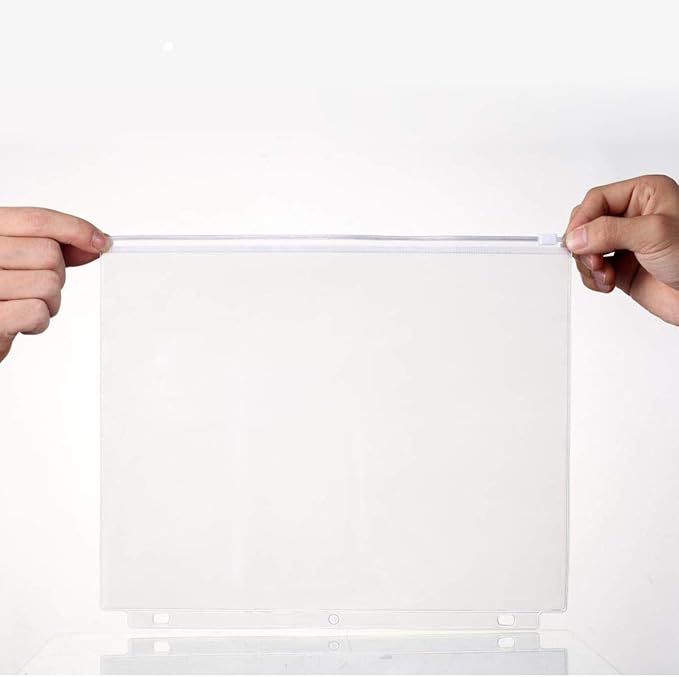 YoeeJob 3 Holes Clear PVC Zipper Binder Pocket Insert Pages Letter Size, 8 1/2" x 11 Loose Leaf Binder Filing Storage Bags 8 Packs