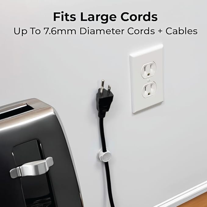 BLACK+DECKER Magnetic Cord Organizer Holder, 6 Pack Magnetic Cable Clips, Under Desk Cable Management, Strong Adhesive Cord Holder for Nightstand Kitchen Appliances Car Wall Office (White)