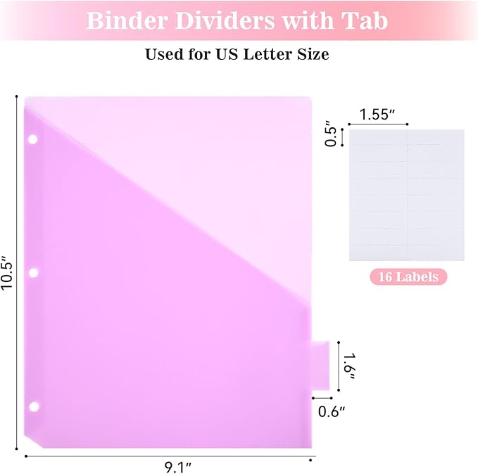 8-Tab Dividers for 3 Ring Binder, 48 Count Binder Dividers with Pockets, Subject Dividers, 3-Hole Plastics Sheets Protectors for US Letter Size in 0.5", 1",2" Binders, Vibrant 8 Color, 6 Packs