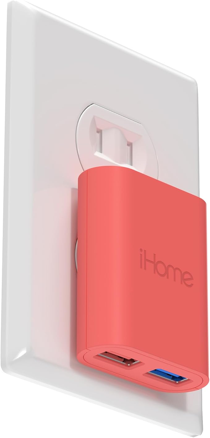 iHome 2-Port USB Wall Charger, AC Pro Multiport Plug Adapter, Phone Charging Block with Dual Ports, Flat Wall Adapter for Home & Travel