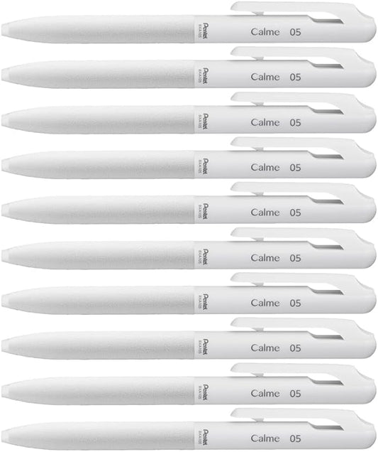Pentel Oil Based Ballpoint Pen, Calme 0.5mm, Grayish, White, Black Ink, 10 Count BXA105W-A