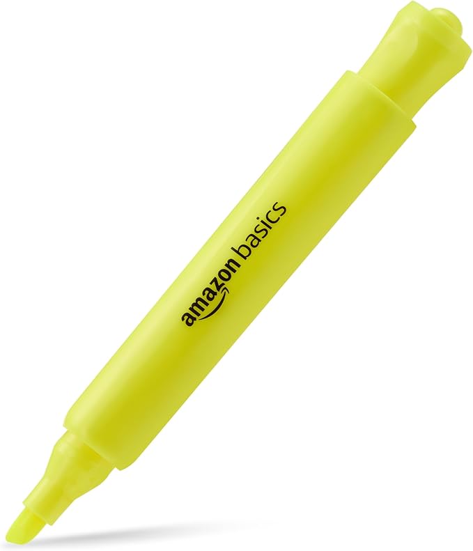 Amazon Basics Tank Style Highlighters, Chisel Tip, Bible Highlighter, Office and School Supplies, 12 Pack, Assorted Colors
