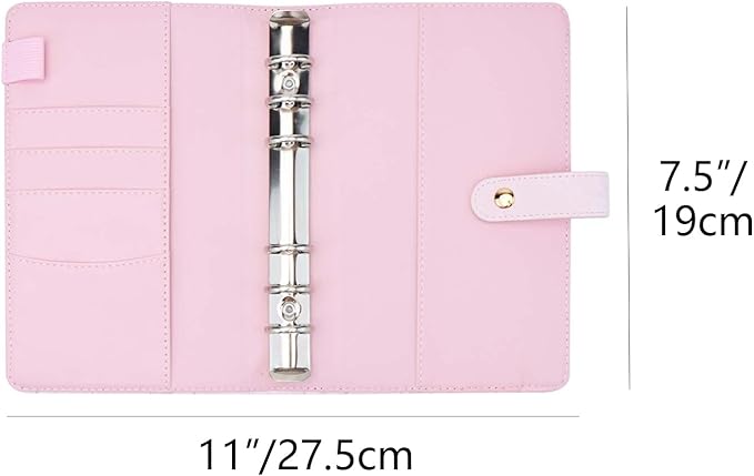 A6 Budget Binder Soft Faux Leather Binders Cover Refillable 6 Rings Loose Leaf Binding Cover for Planner Traveller Journal Accessories Supplies (Snap Pink A6)