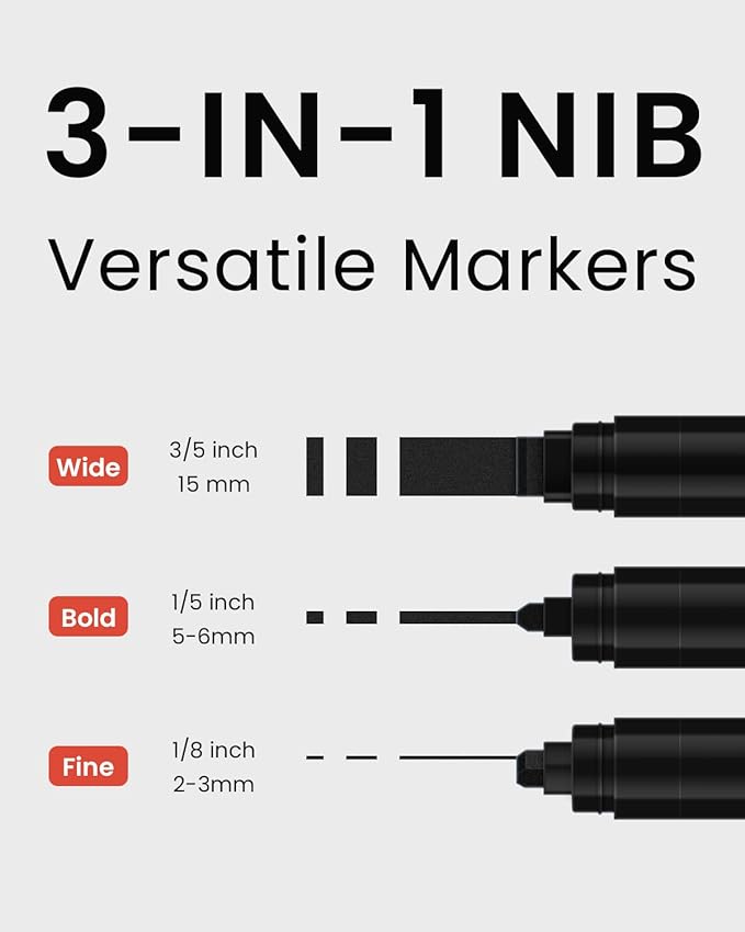 3 Pcs Black Jumbo Permanent Markers: 15mm Wide Tip Thick Acrylic Paint Pen Large Calligraphy Marker for Rock Painting, Poster, Sign, Canvas, Glass, Wood, Ceramic