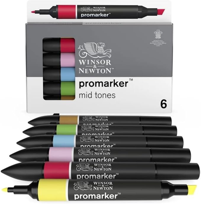 Winsor & Newton ProMarker Set, 6 Count, Mid Tones