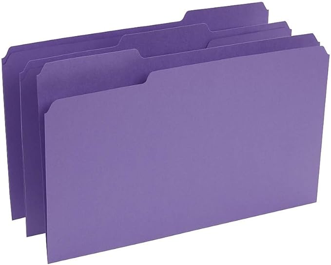 Staples File Folders, Legal Size, 1/3‑Cut Tabs, Assorted Colors, Heavy‑Duty Paper Stock, 100/Box