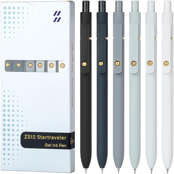 Ddaowanx Gel Pens, 0.7mm Quick Dry Fine Point Smooth Writing Pens, Cute Office School Supplies Gifts for Women (12 Pcs Black White Gray, Black)