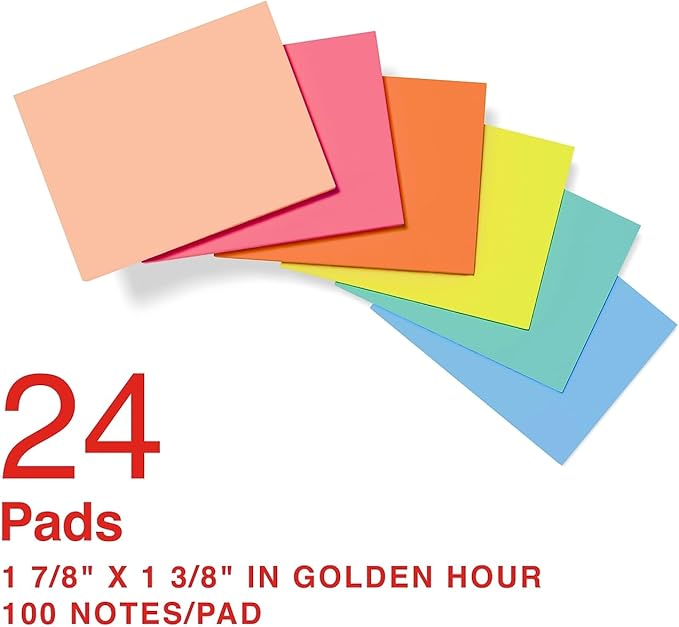 Staples Sticky Notes - 1 3/8" x 1 7/8" Small Post-it Pads, 100 Sheets, 24 Pads/Pack for Organizing and Reminders