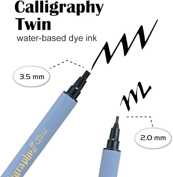 Kuretake Zig Calligraphy Pens,2mm. 3.5mm Dual Tip Markers, AP-Certified, No Mess, Photo-Safe, Acid Free, Lightfast, Odourless, Xylene Freeing, for Beginners, Made in Japan (6 pens Set)