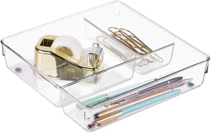 Interdesign Drawer Organizer Clear Linus 3" X 9" X 2" Clear Plastic With Ribbed Bottom