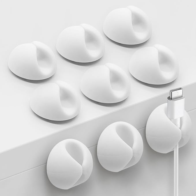Cable Clips, Cord Holder, Adhesive Cord Clips, Wire Holder for Cable Management, Phone Charger, Desk, Wall, Nightstand and Office, White 9 PCS