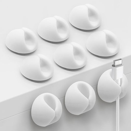 Cable Clips, Cord Holder, Adhesive Cord Clips, Wire Holder for Cable Management, Phone Charger, Desk, Wall, Nightstand and Office, White 9 PCS
