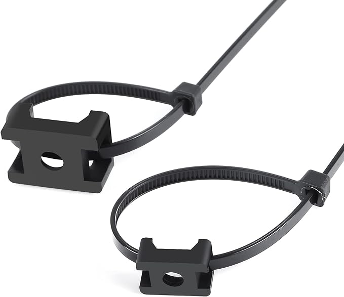 100 Pcs Cable Zip Tie Saddle Type Mounts Base with 8" Cable Ties Tapping Screw, Wire Cable Clips Organizer Holders Clamps Black (Pack of 2)