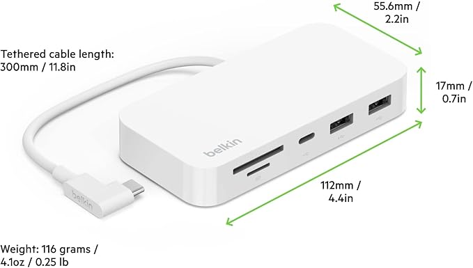 Belkin 6-in-1 USB-C Hub, iMac 24 inch Docking Station with SD & microSD Card Reader, Gigabit Ethernet, 2 USB-A Ports, and USB-C Port for Fast Data Transfers and Peripherals