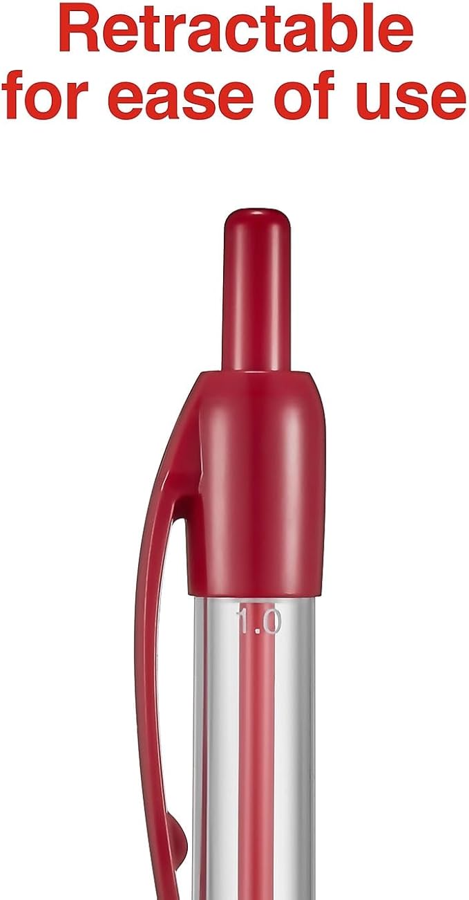 STAPLES Retractable Ballpoint Pens, Medium Point 1.0mm, Red Ink, 12 Pack – Smooth‑Writing Pens for Editing, Mark‑Up & Office Use