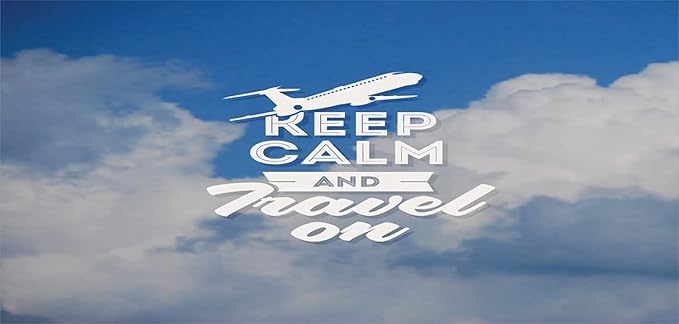 Ambesonne Saying Pencil Pen Holder, AviatiTheme Keep Calm and Trave Message with Plane and Clouds, Ceramic Pencil Pen Holder for Desk Office Accessory, 3.6" X 3.2", Cobalt Blue