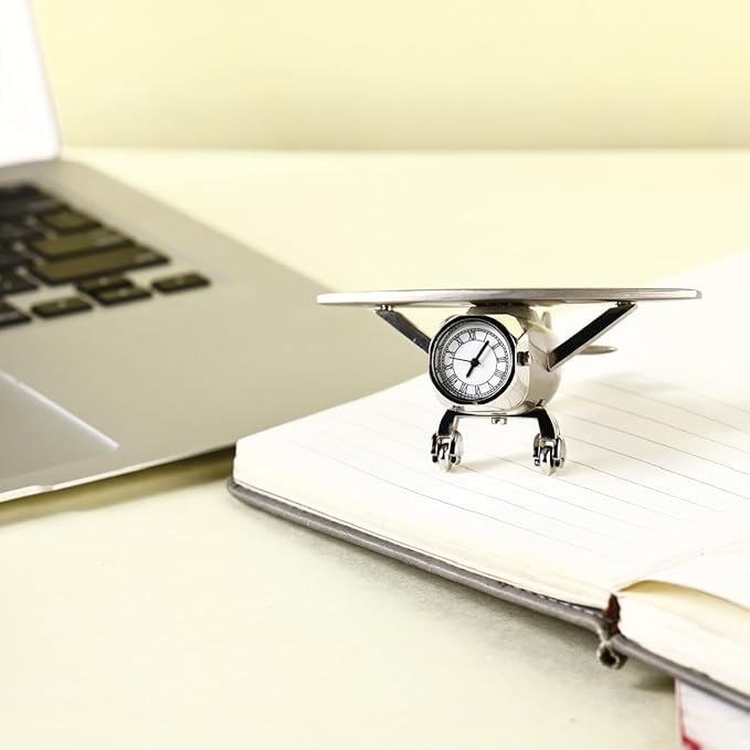 Aeroplane Miniature Table Clock & Paper Weight – Stylish Analog Desk Clock with Roman Numerals, Vintage Home Office Decor & Corporate Gift