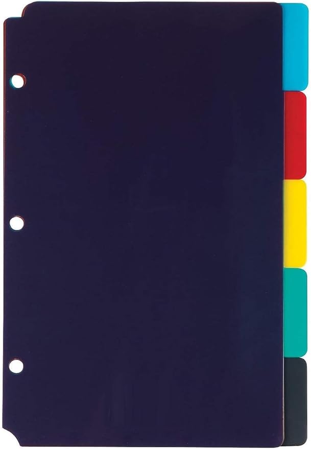 1InTheOffice Mini Binder dividers 5x8, 5 tab dividers for 3 Ring Binder Assorted Colors (Set 5 Tabs)